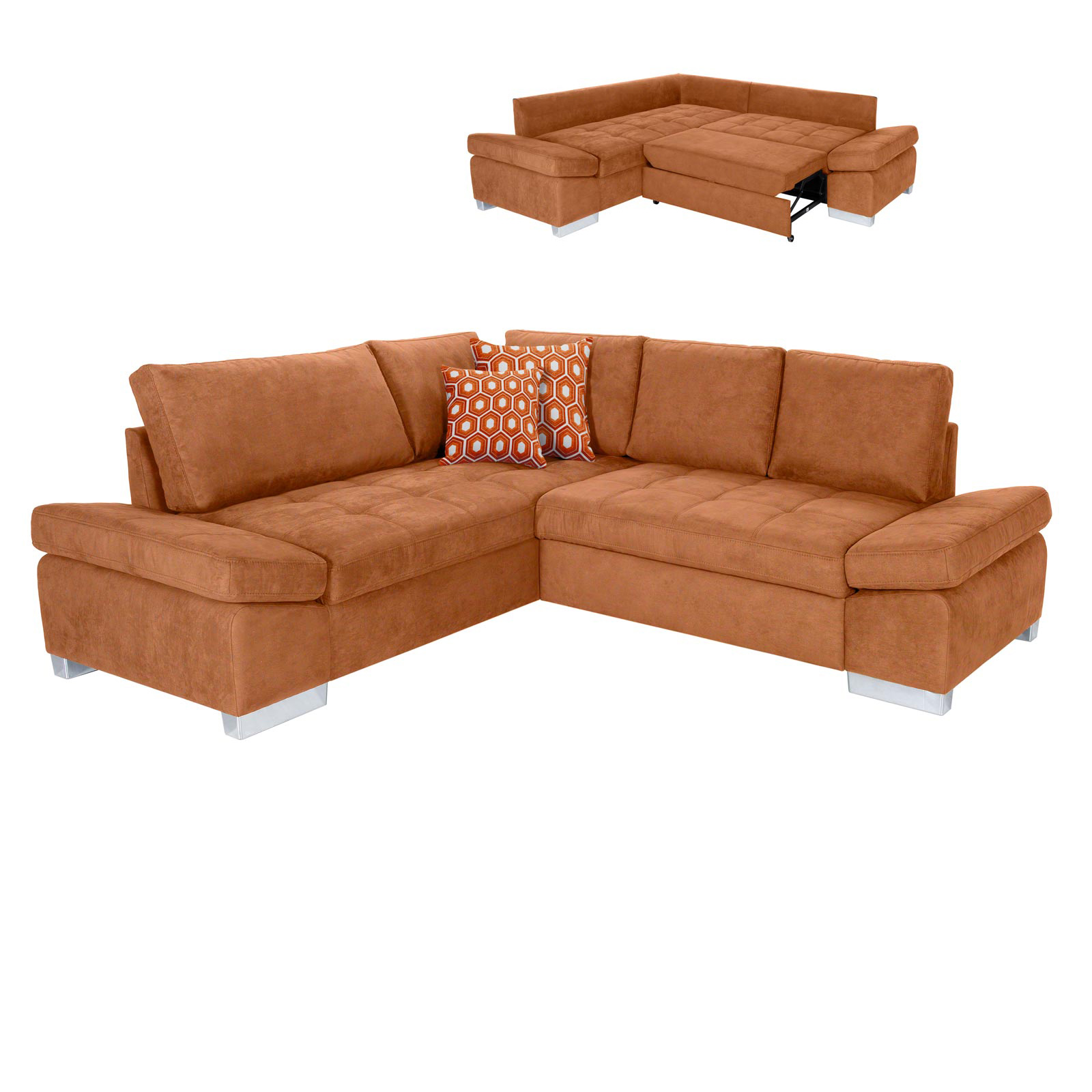 Ecksofa - cognac - Liegefunktion rechts