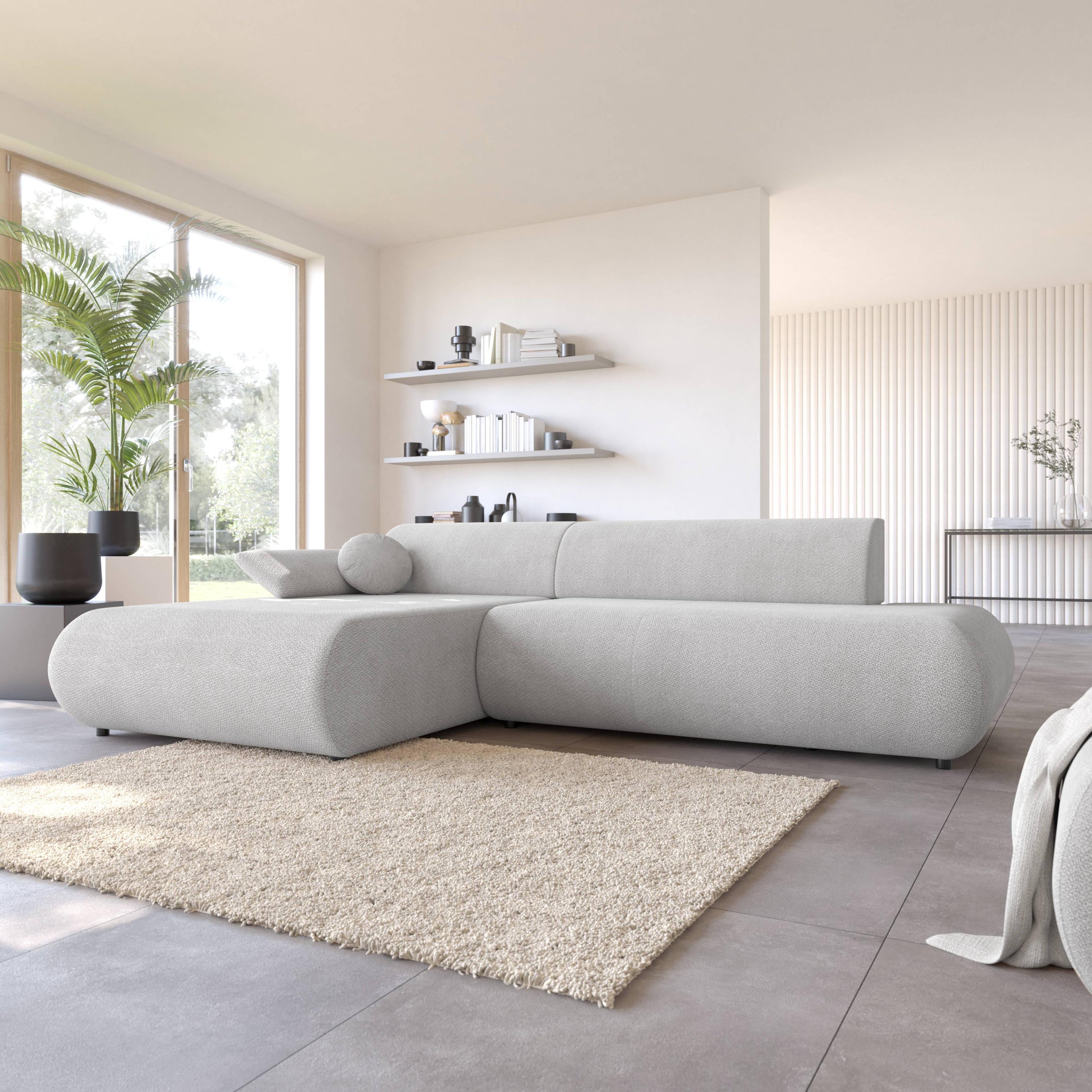 by fonQ Wisp Hoekbank met Chaise Longue Links met Slaapfunctie - Chenille - Grijs