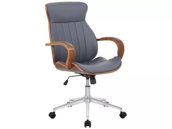 Chaise de bureau - Similicuir & Métal chromé - Noyer / Gris - Melilla