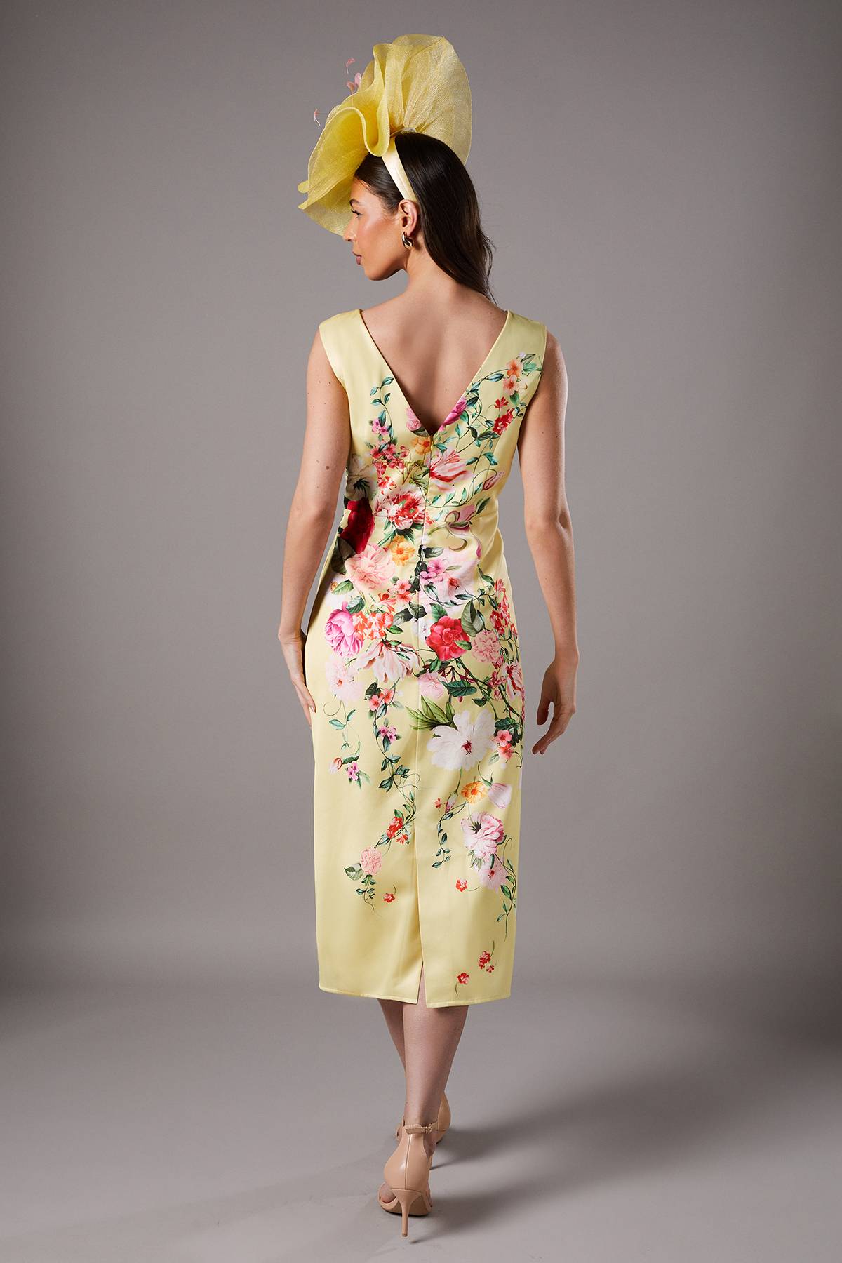 Coast Robe Midi Florale Plissée Lisa Tan avec Détail Plissé