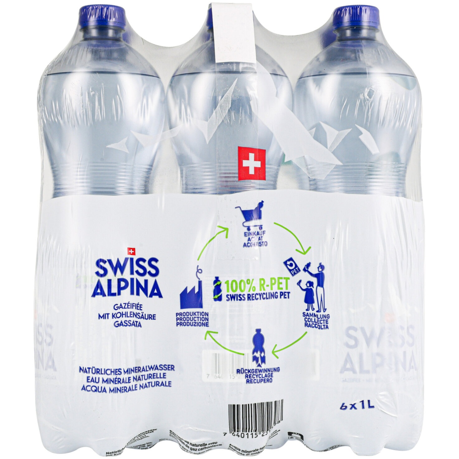 Swiss Alpina Blau Mineralwasser mit Kohlensäure 6x1l