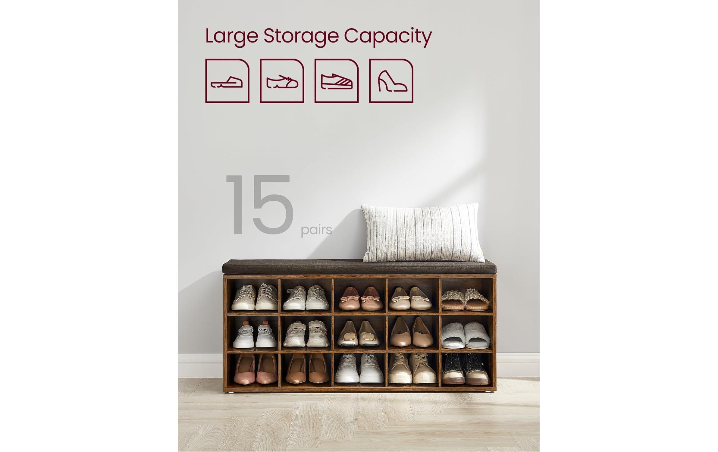 Schuhschrank Industrial 105 x 48 cm, Braun<br>Schuhregal mit Sitzfläche