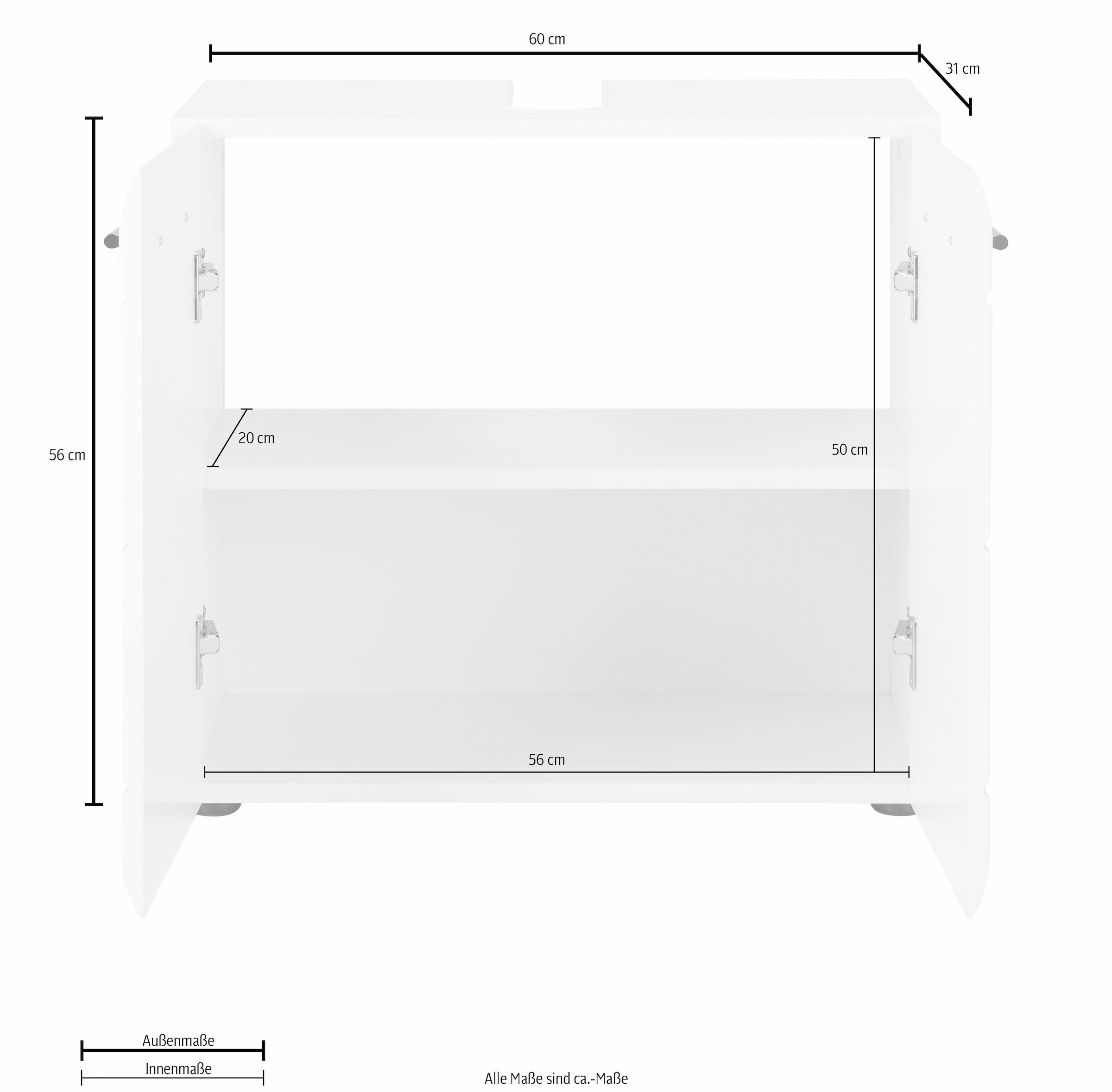 welltime Waschbeckenunterschrank »Sovana« Waschtisch mit verstellbarem Fach - Masse (B/T/H) 60/31/56 cm