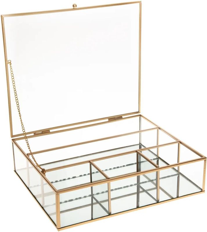 Sieradenbox - Transparant Glas - Mat Gouden Frame - Medium en Large