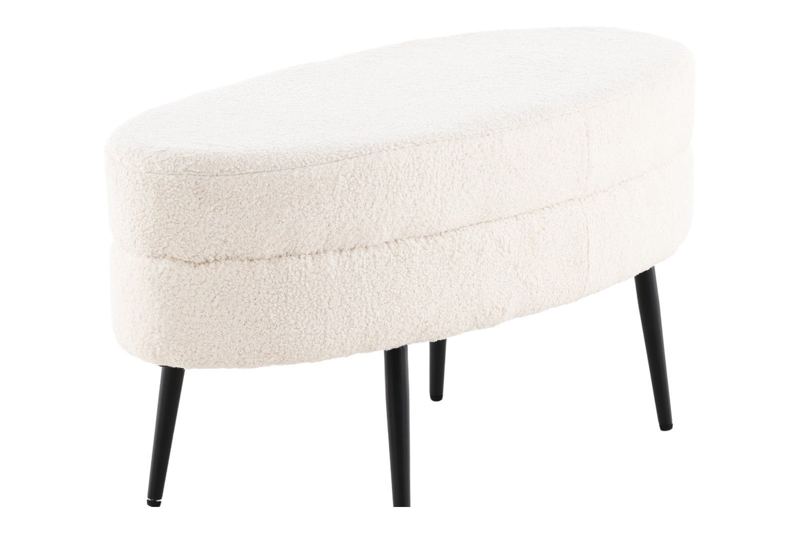 Otto pall Tekstil Teddy Off-white med sorte stålben. 100x40 cm.