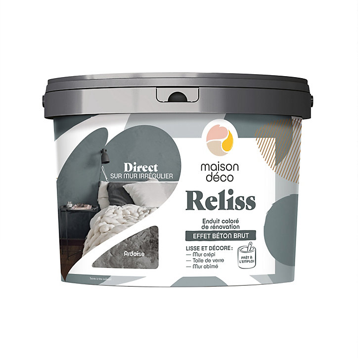 Enduit coloré de rénovation effet béton brut Maison Déco Reliss gris ardoise 15KG