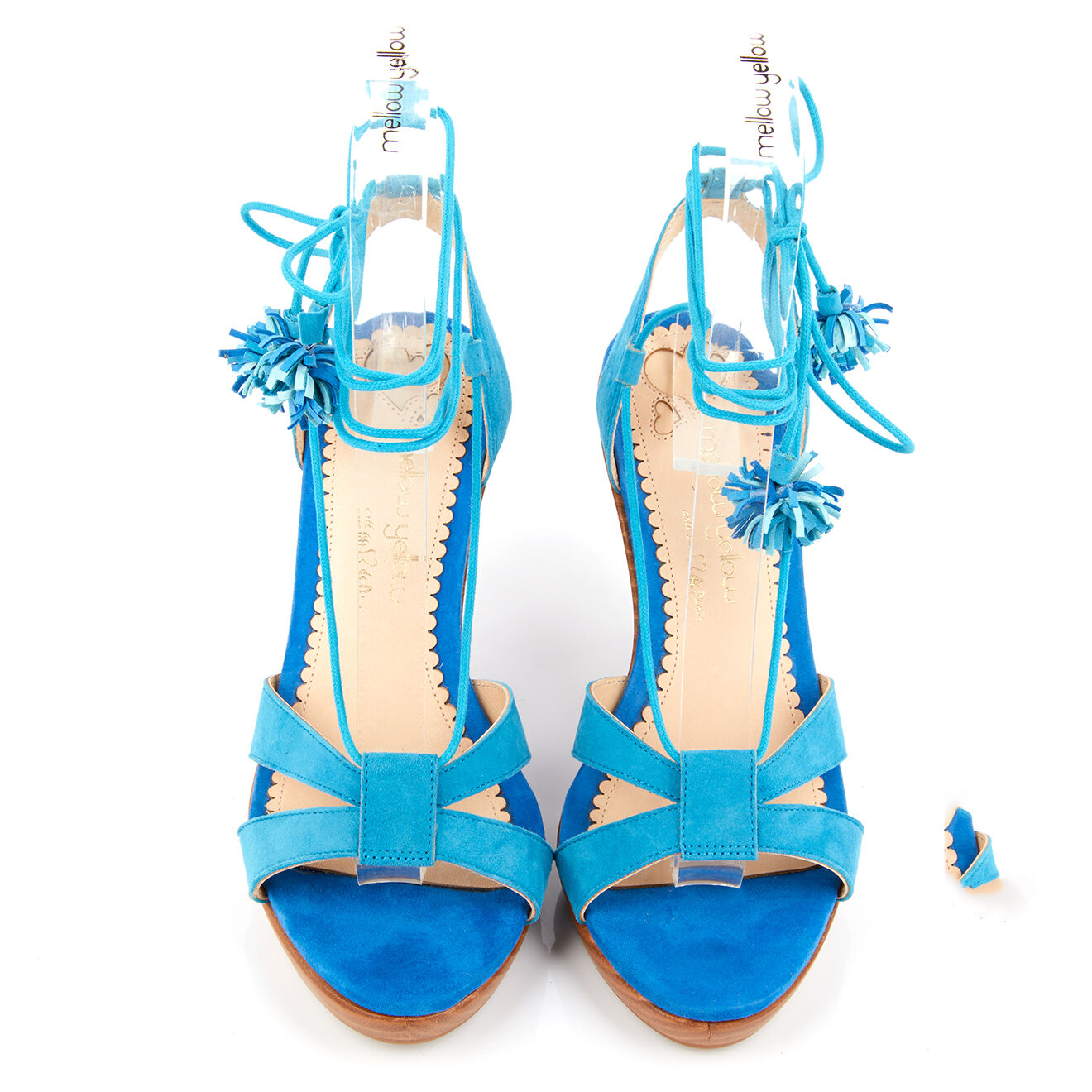 Mellow Yellow Sandales en Velours de Cuir compensées Lacts Cheville turquoise - Talon 11 cm