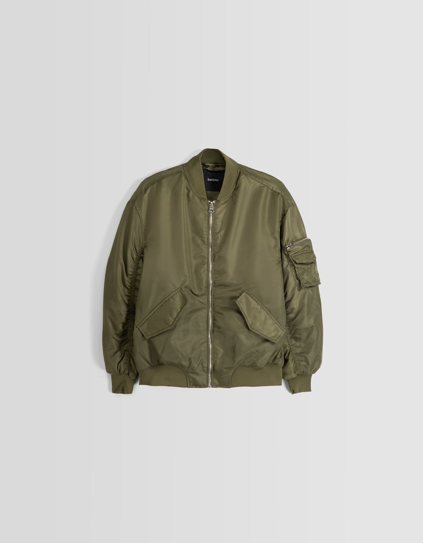 Jaqueta puffer estilo bomber em mistura de nylon