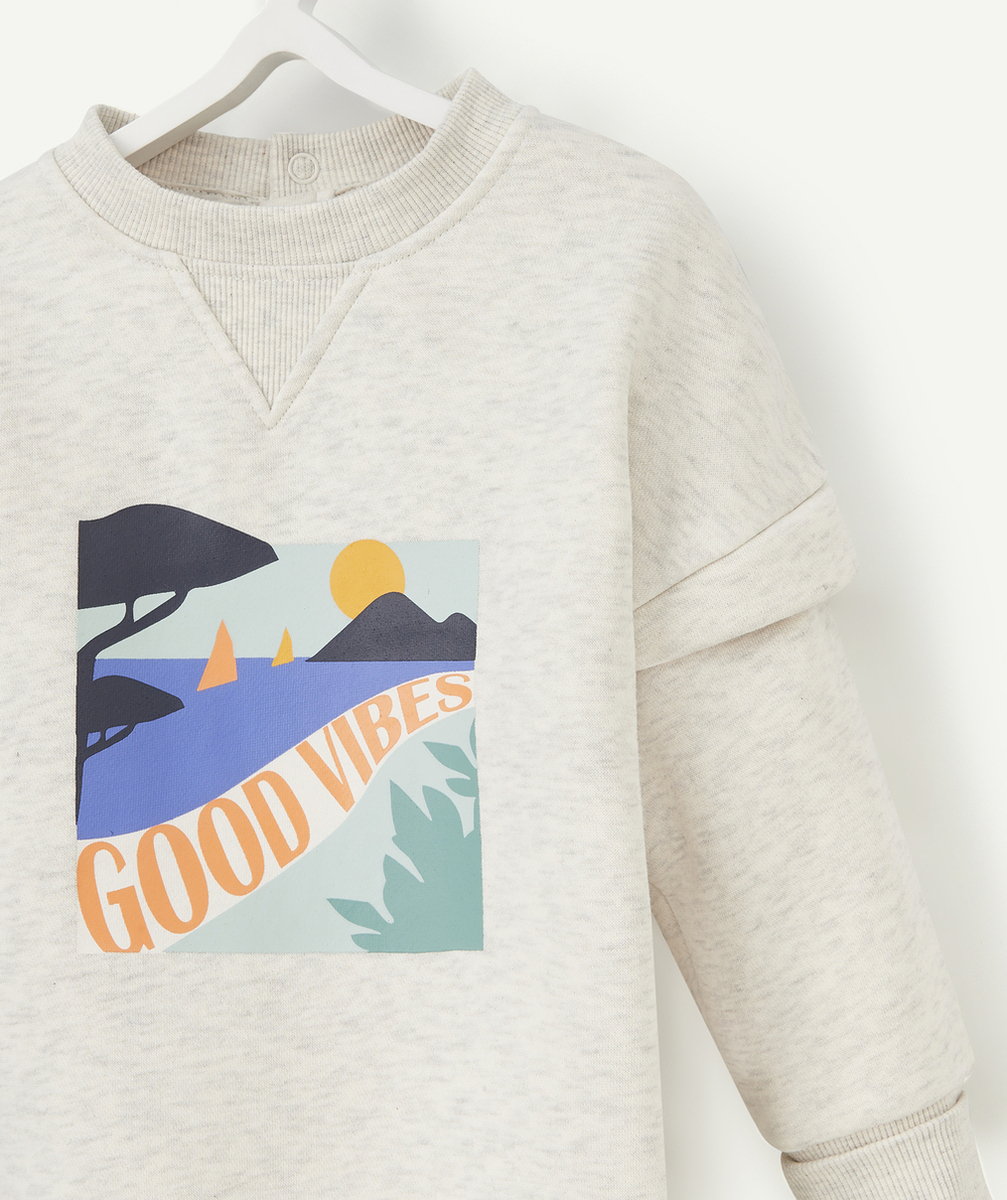 SWEAT ÉVOLUTIF GRIS EN FIBRES RECYCLÉES AVEC FLOQUAGE PLAGE