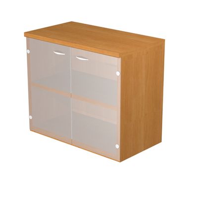 Bibliothèque basse Trend - L80xP35xH72 cm - 2 portes en verre dépoli - imitation noyer clair