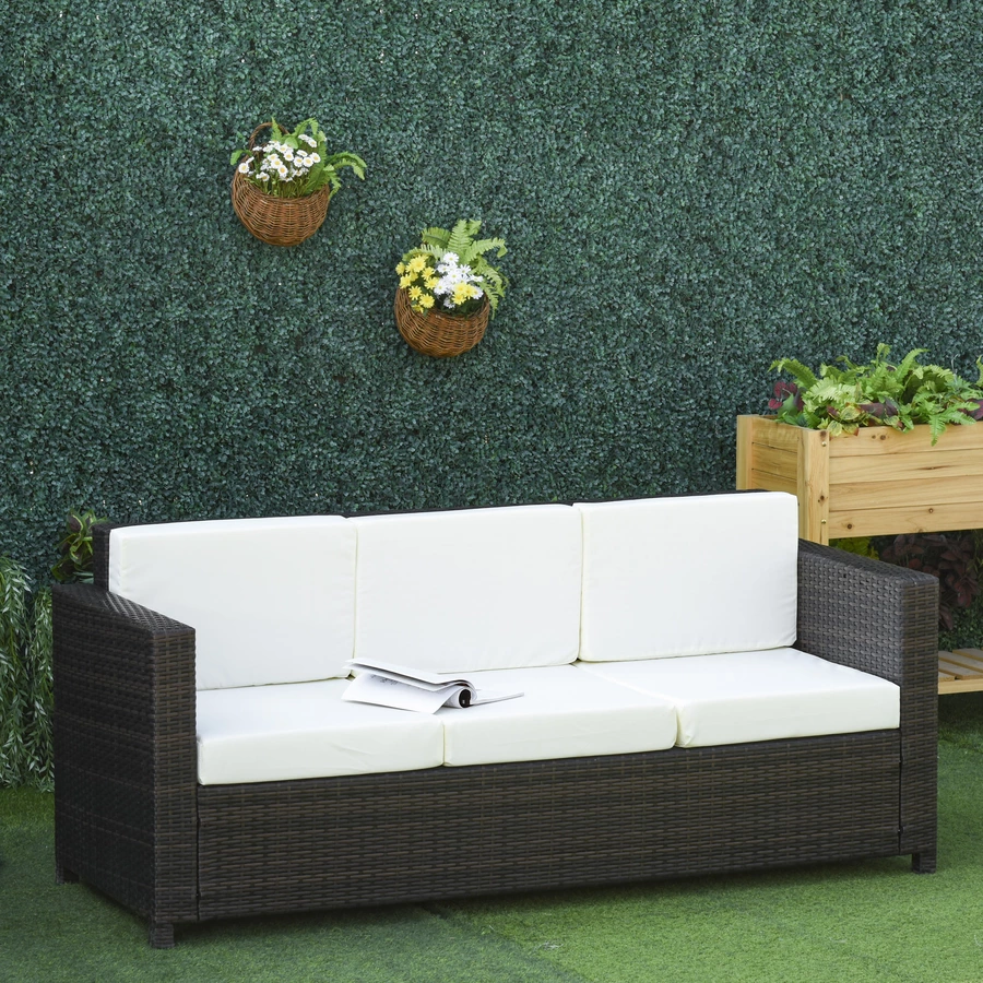 Outsunny 3 - Sitzer Rattansofa mit Kissen braunweiß