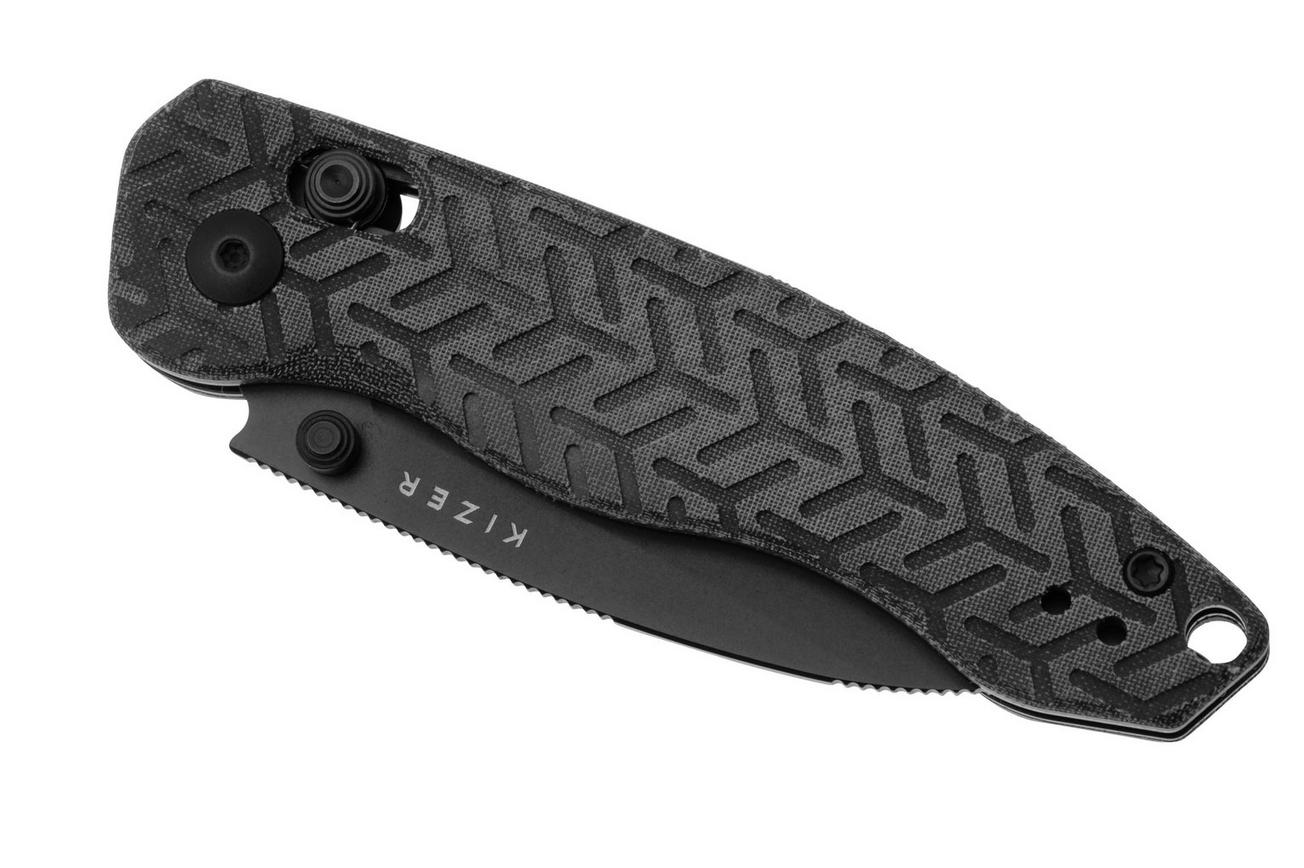 Kizer Exist V3681A1, Black Nitro-V, Tire Tread Micarta zakmes, Nick Serrano design