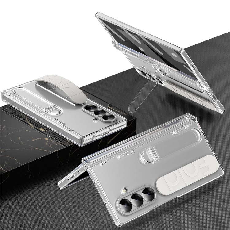 Samsung Galaxy Z Fold7 Soft Touch Hardcase Schutzhülle mit Handschlaufe   Kickstand Aufsteller - Transparent