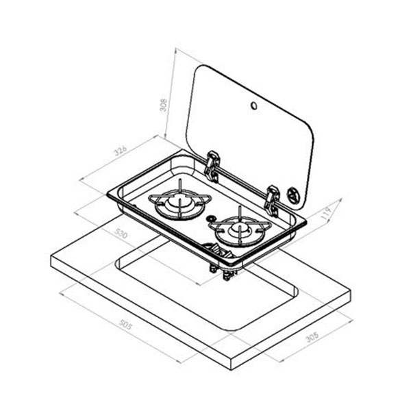 Réchaud 2 feux CARBEST 530x326mm