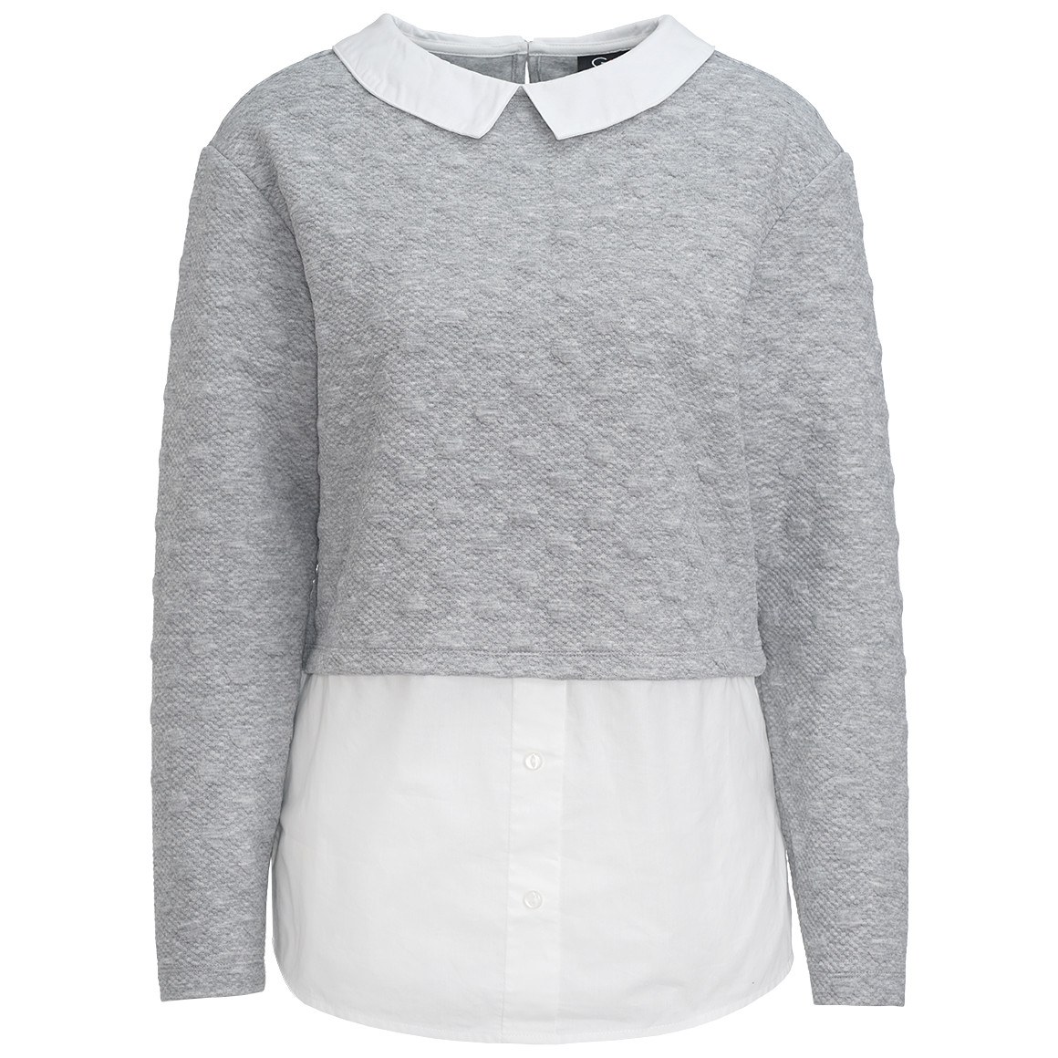 Gina Damen Strickpullover mit Blusen-Einsatz hellgrau / weiss