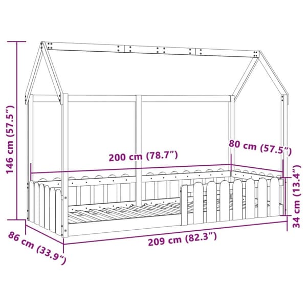 vidaXL Barnesengeramme hus 80x200 cm heltre furu