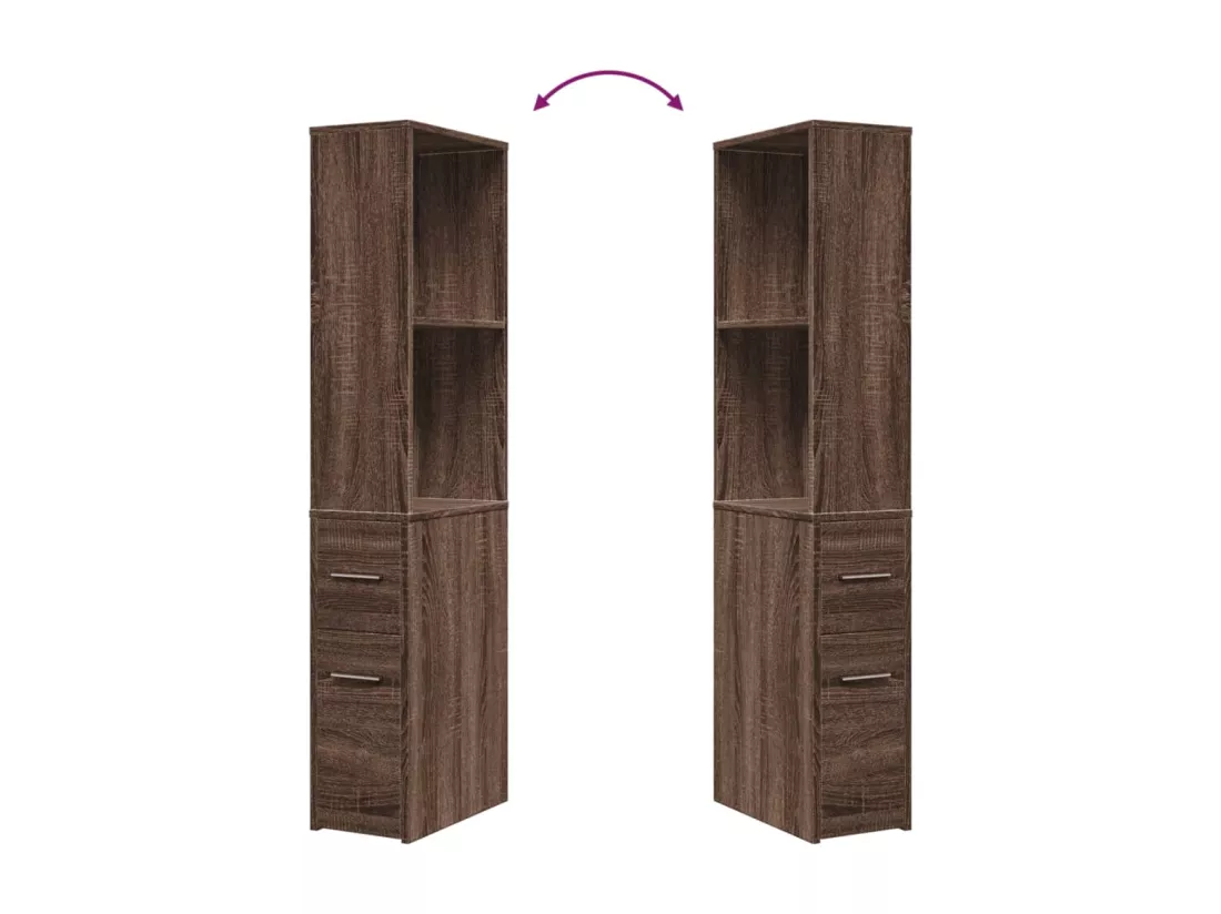 Armoire de salle de bain étroite avec roulettes chêne marron