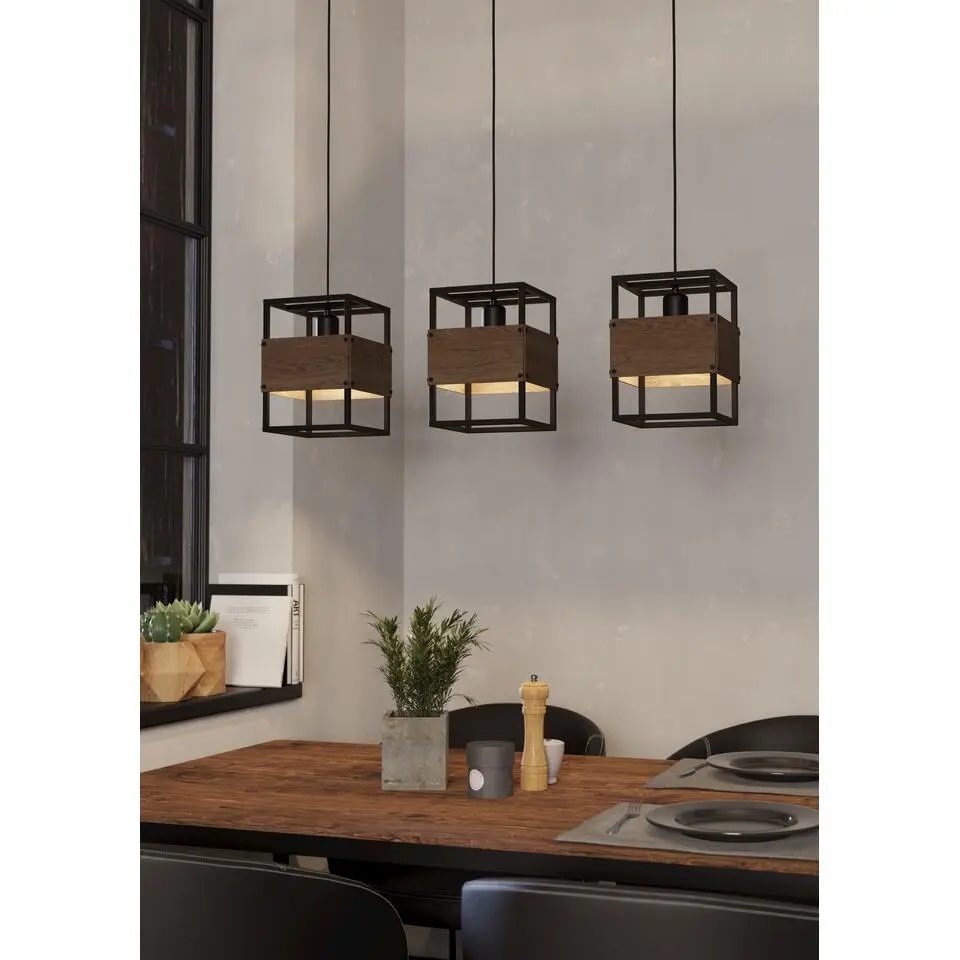 EGLO Evesham Hanglamp - E27 - 89,5 cm - Zwart/Bruin - Hout