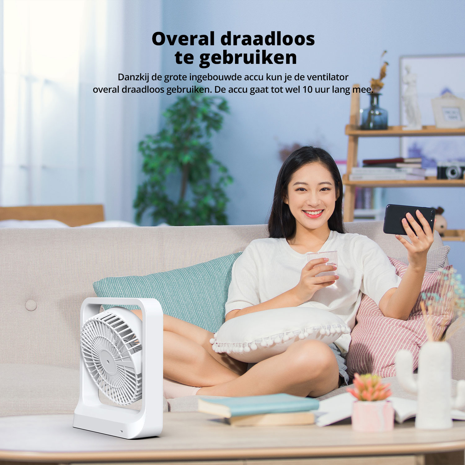 FlinQ Oplaadbare tafelventilator - White