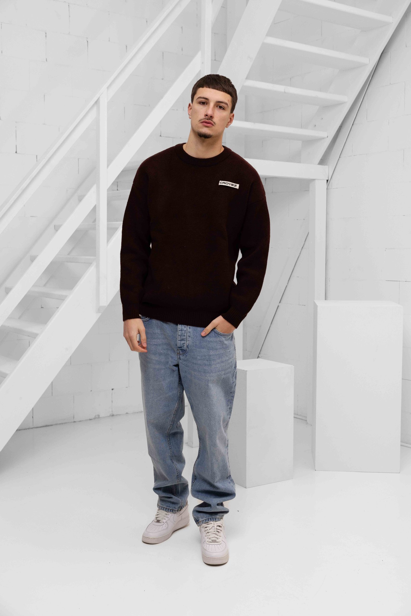 Croyez Etiquette Knit Sweater Heren Donkerrood