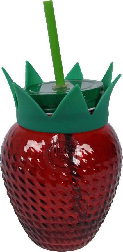 Kitchen Goods & More beker met rietje Aardbei rood 0,45 L
