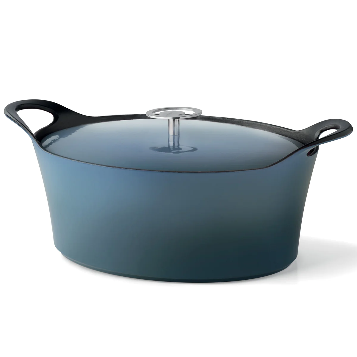 Volcan - Cocotte ovale 29cm fonte de fer émaillée bleu denim avec couv