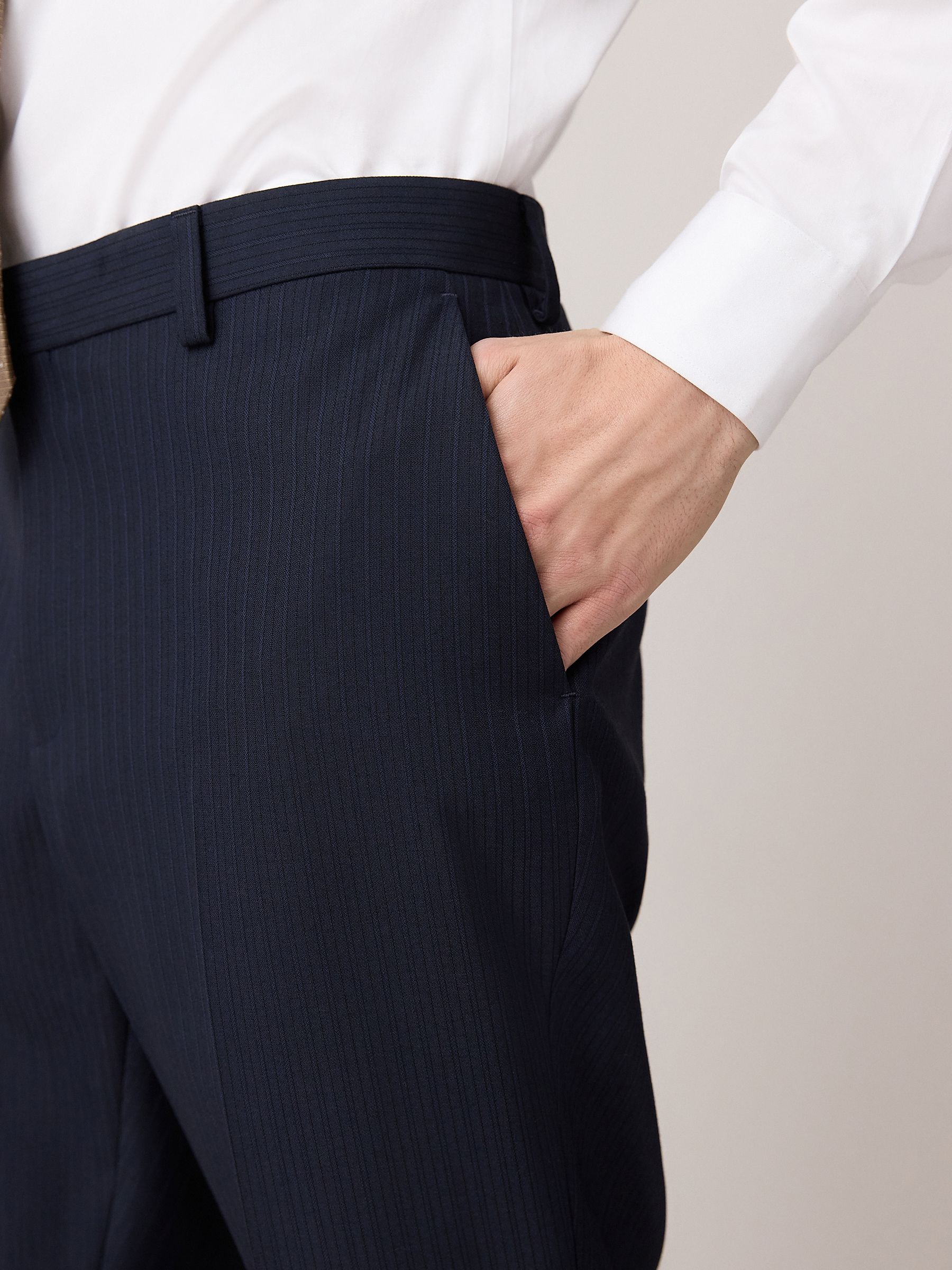 Donkerblauw - Slim-fit gestreepte kostuumbroek