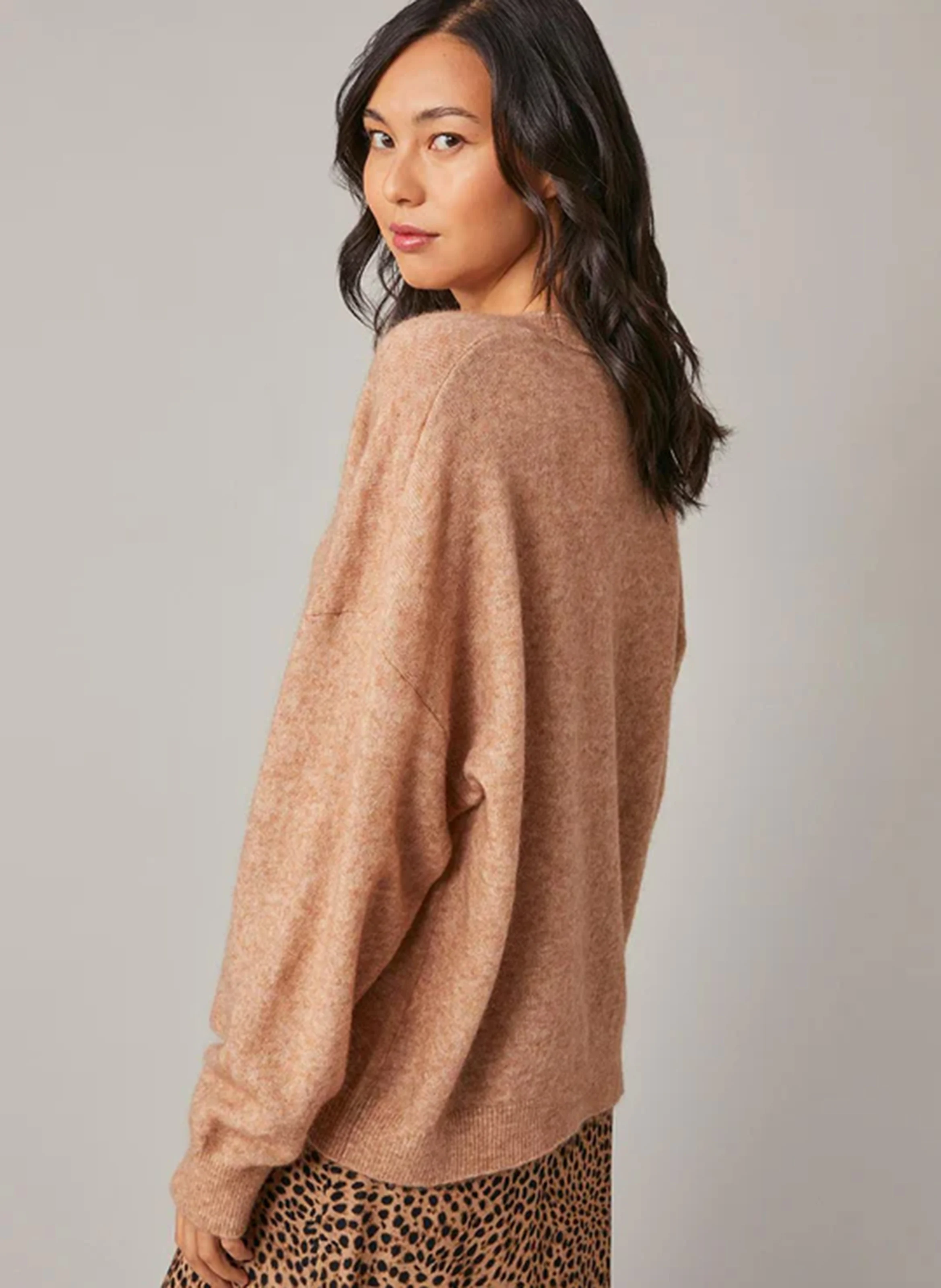 EMMAEL - Pull oversize col rond en laine mélangée | Marron