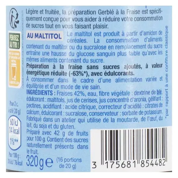 Geleia de Morango Gerblé Sem Açúcar Adicionado 320g