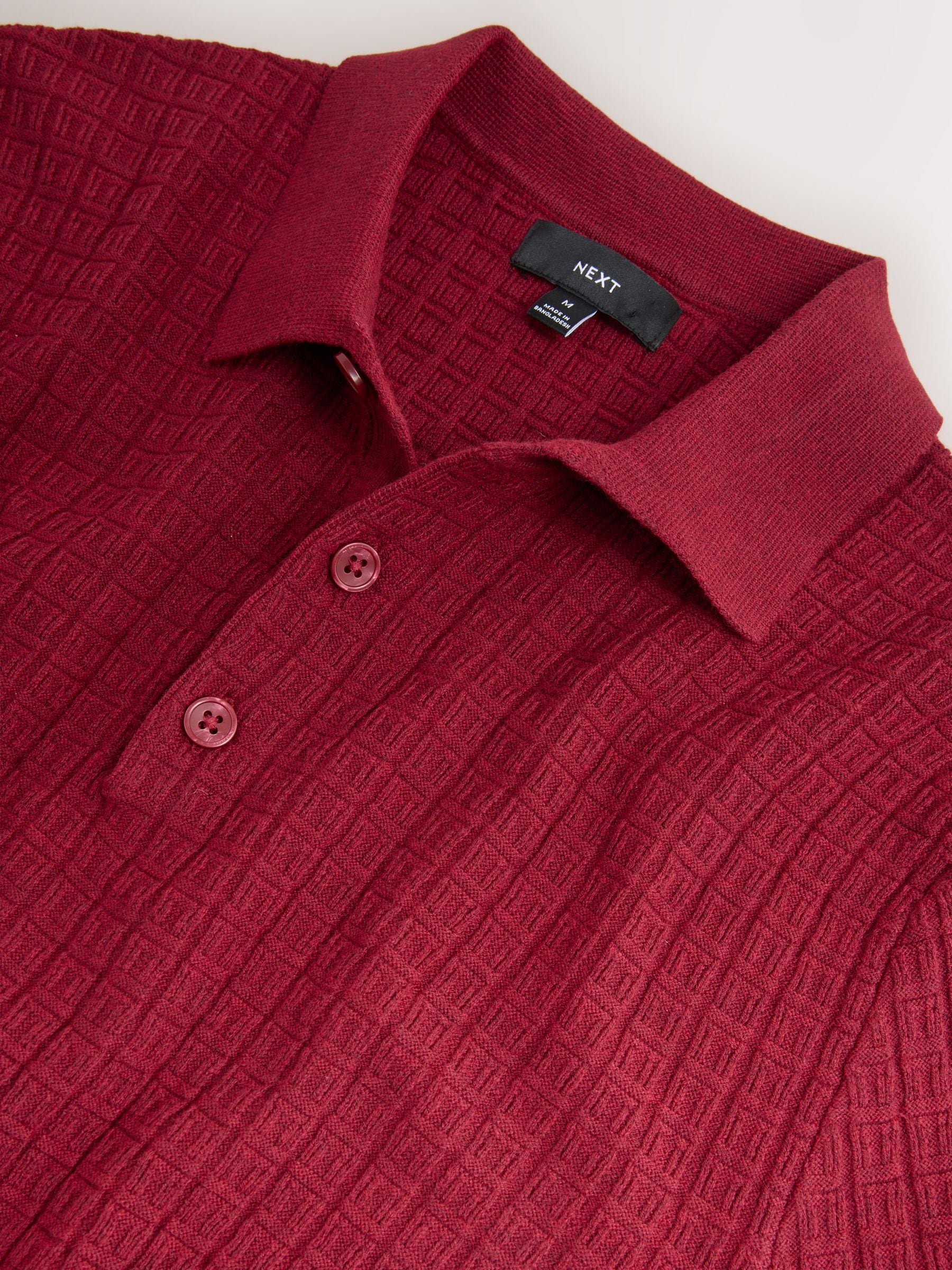 Rood - Textuur - Regular Fit Essential Long Sleeve Knitted Polo Shirt