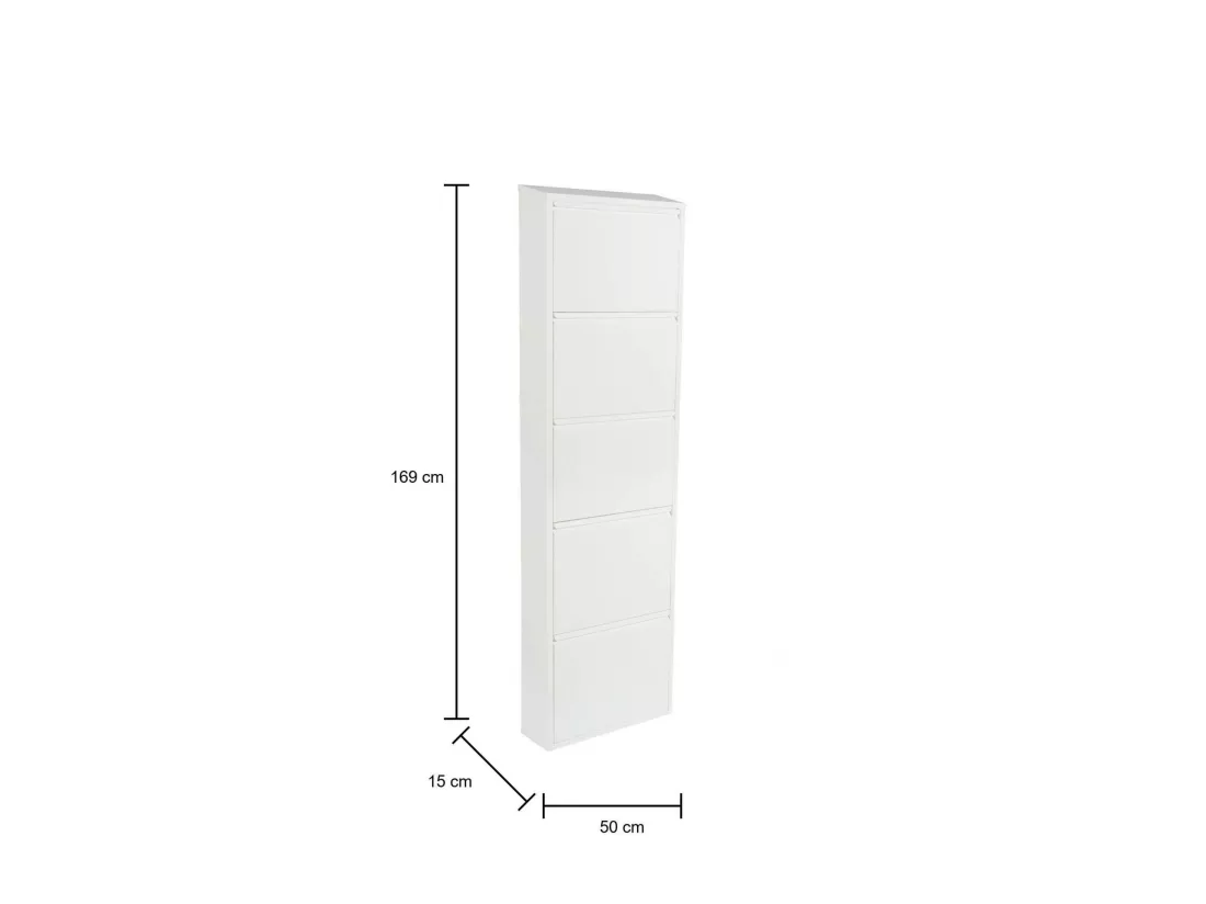 Meuble à chaussures Dpapi, Étagère à chaussures peu encombrante, Étagère à chaussures d'entrée, Étagère à chaussures en métal 5 portes, 50x15h169 cm, Blanc
