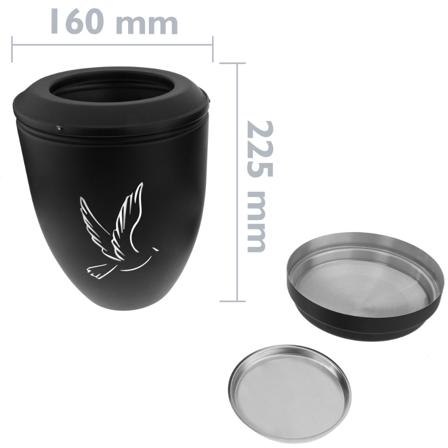 Urna para cinzas de cremação, lembrança funerária, recipiente de metal preto, 160x225 mm