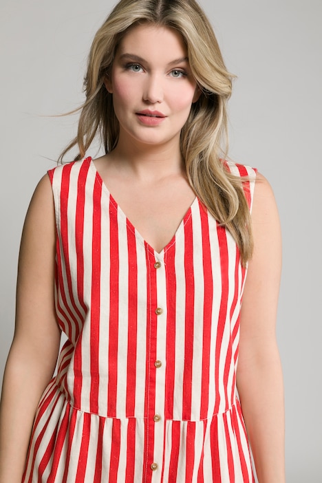 Kleid, Leinenmix, Streifen, V-Ausschnitt, ärmellos
