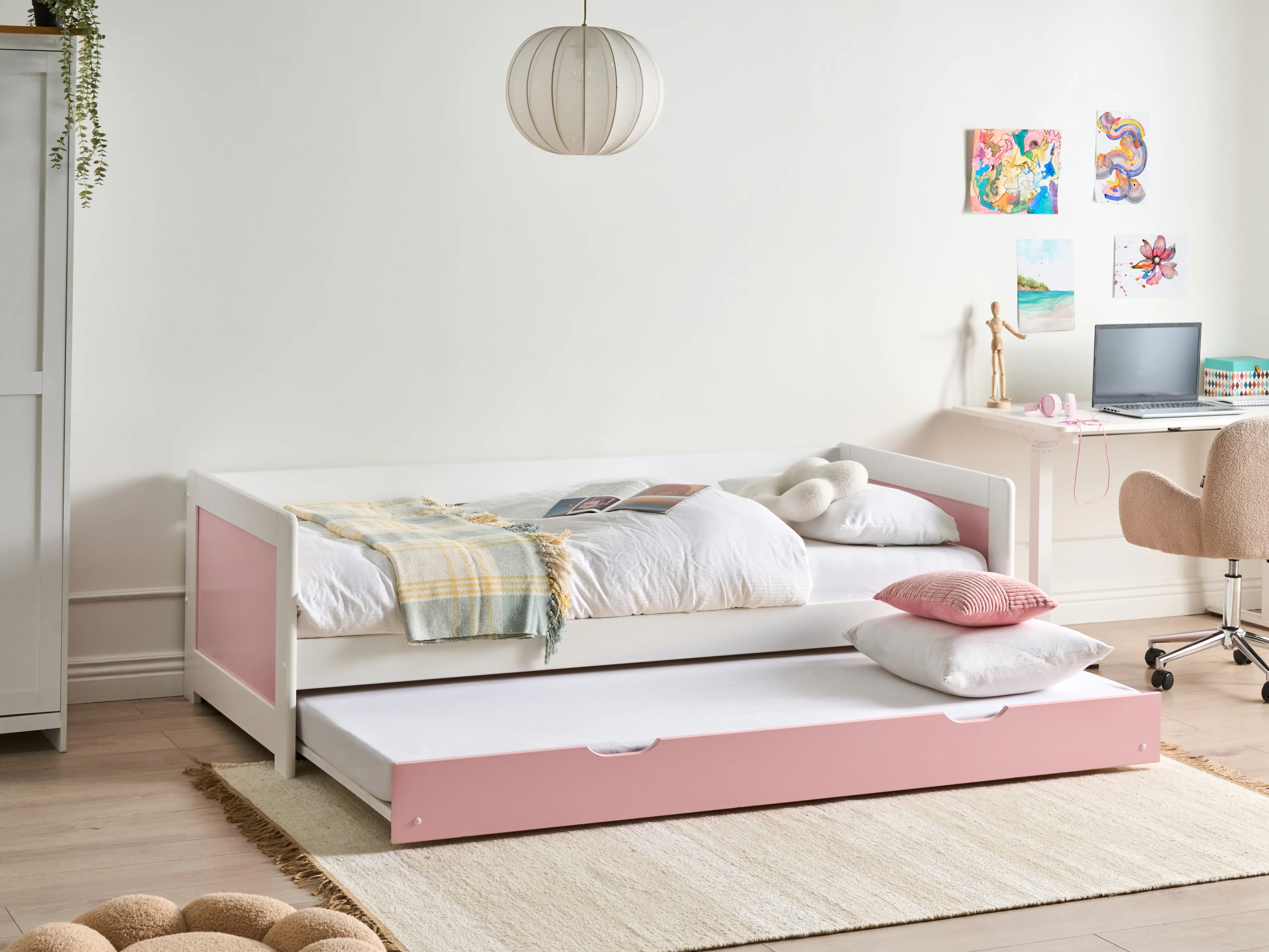 Onderschuifbed Dennenhout GRAVELINES 90 x 200 cm Roze