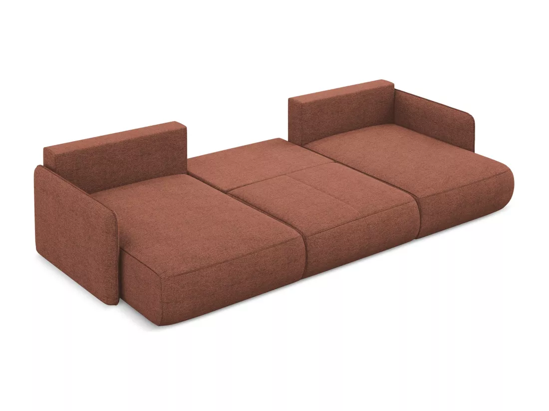 Canapé d'angle panoramique convertible en tissu chenille - rose sourd - NANEA