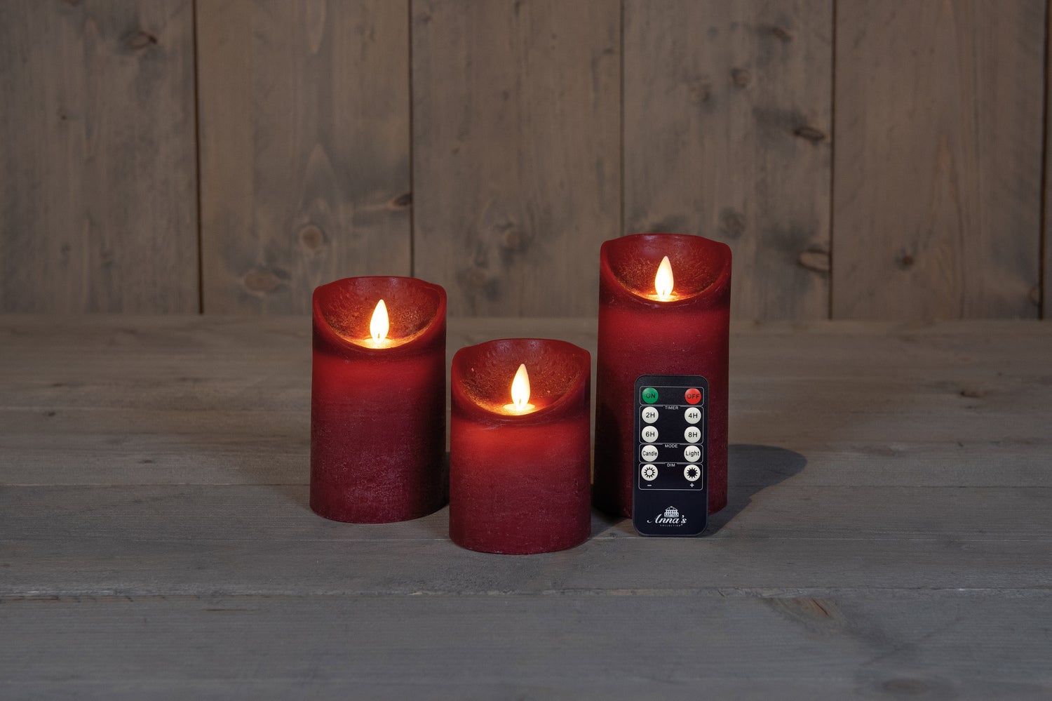 Anna's Collection LED stompkaars Rustiek rood D 7,5 H 10 / 12,5 / 15 cm 3 stuks