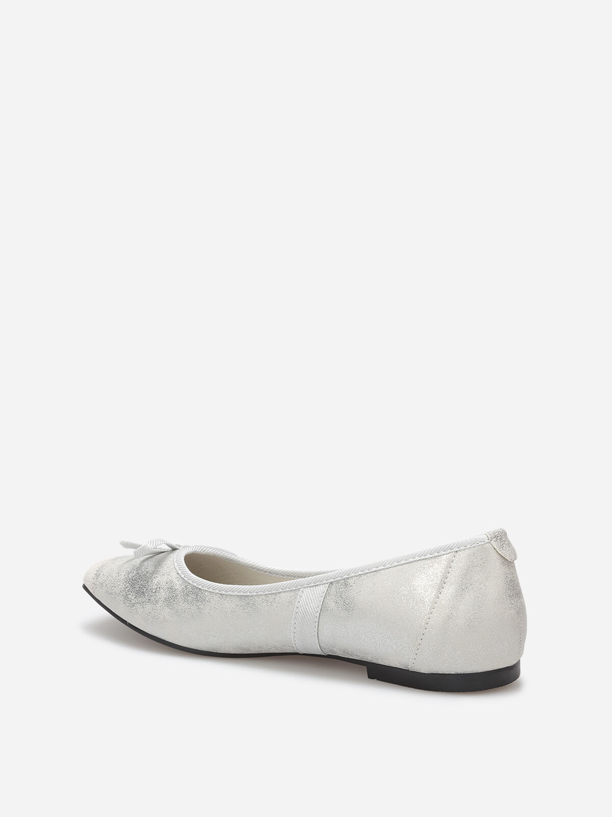 Ballerines multimatières à bout carré et nœud- Argenté