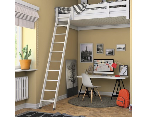 Dolle stapelbedladder, grenen/beuken, wit gegrond, 2-delig met 10 treden