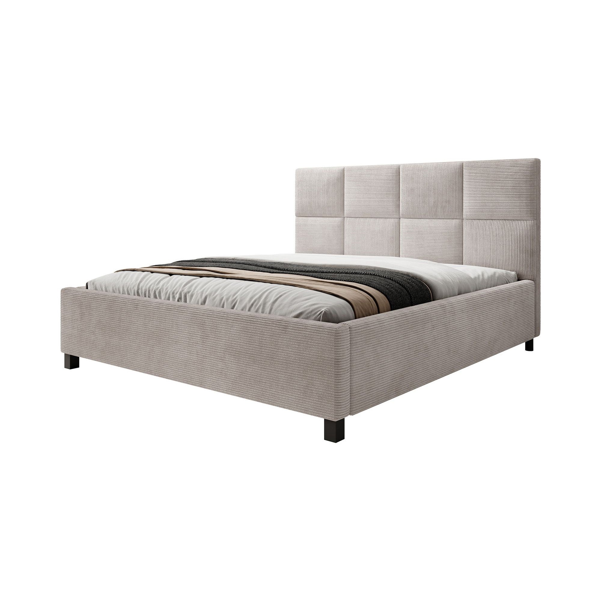 Meubella - Tweepersoonsbed Soline - Beige ribstof - 180x200 cm