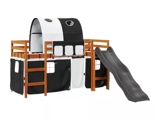 Lit mezzanine enfants et tunnel blanc/noir 80x200cm pin massif