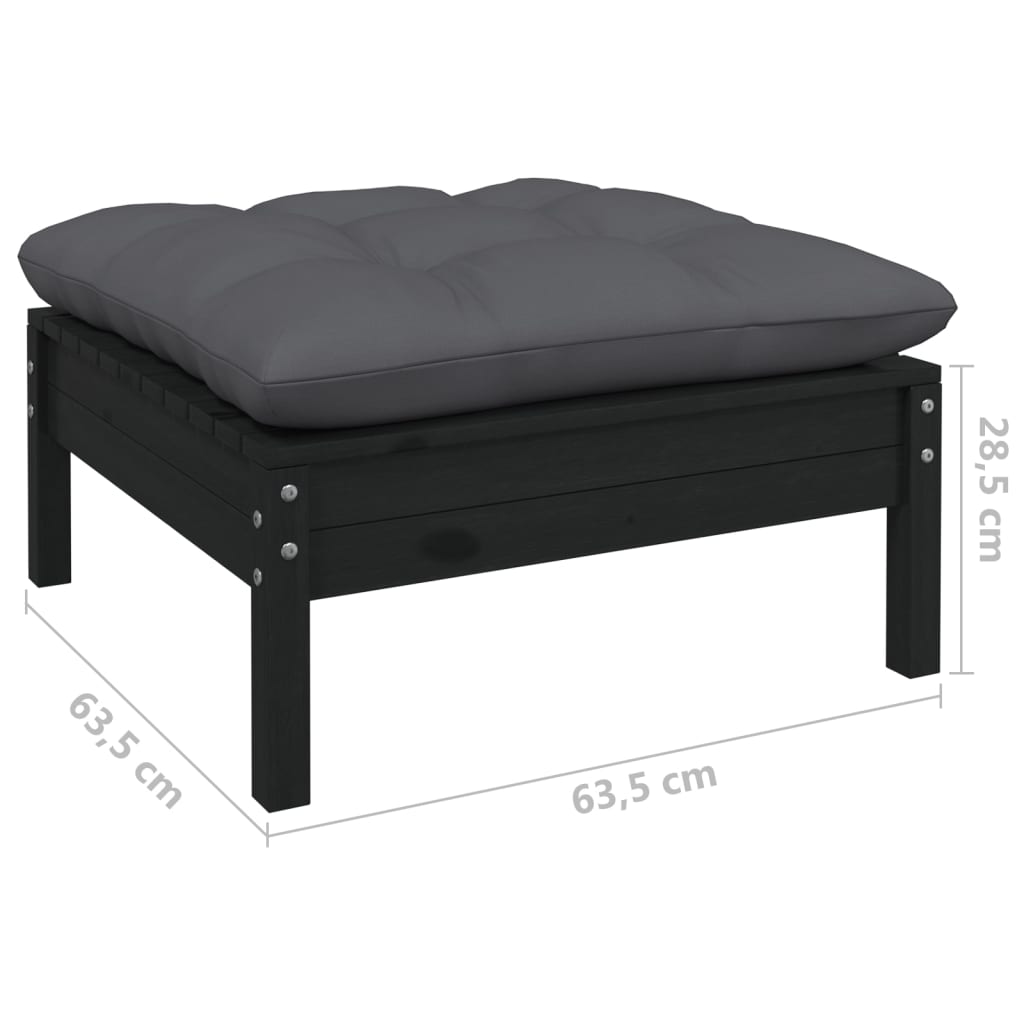 Salon de jardin meuble d'extérieur ensemble de mobilier 8 pièces avec coussins noir bois de pin solide
