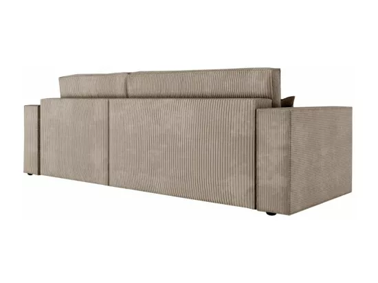 Canapé d'angle 3 places convertible réversible Clarisse avec coffre en velours côtelé - Taupe - L269 x P159 x H89cm - Loungitude