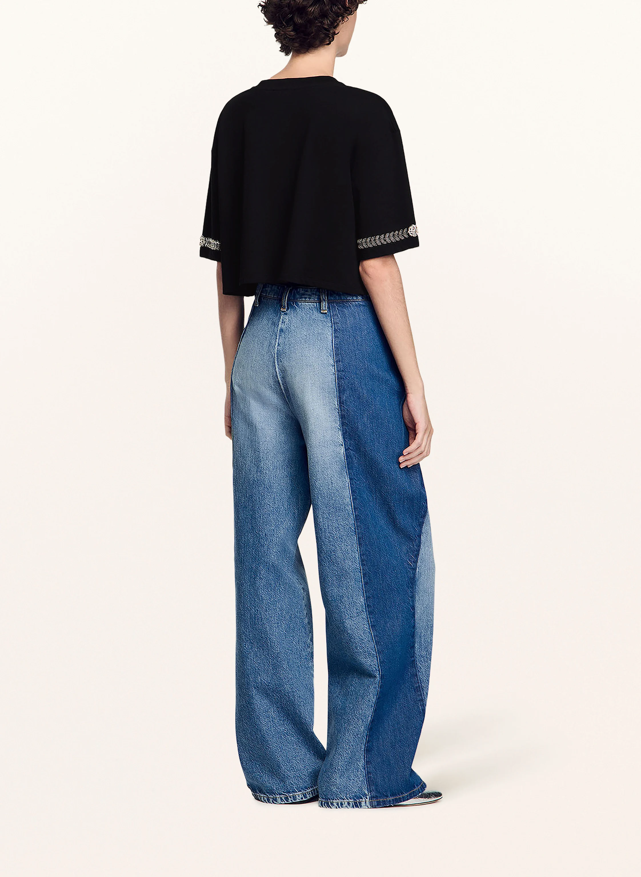 SANDRO Cropped-Shirt mit Schmucksteinen