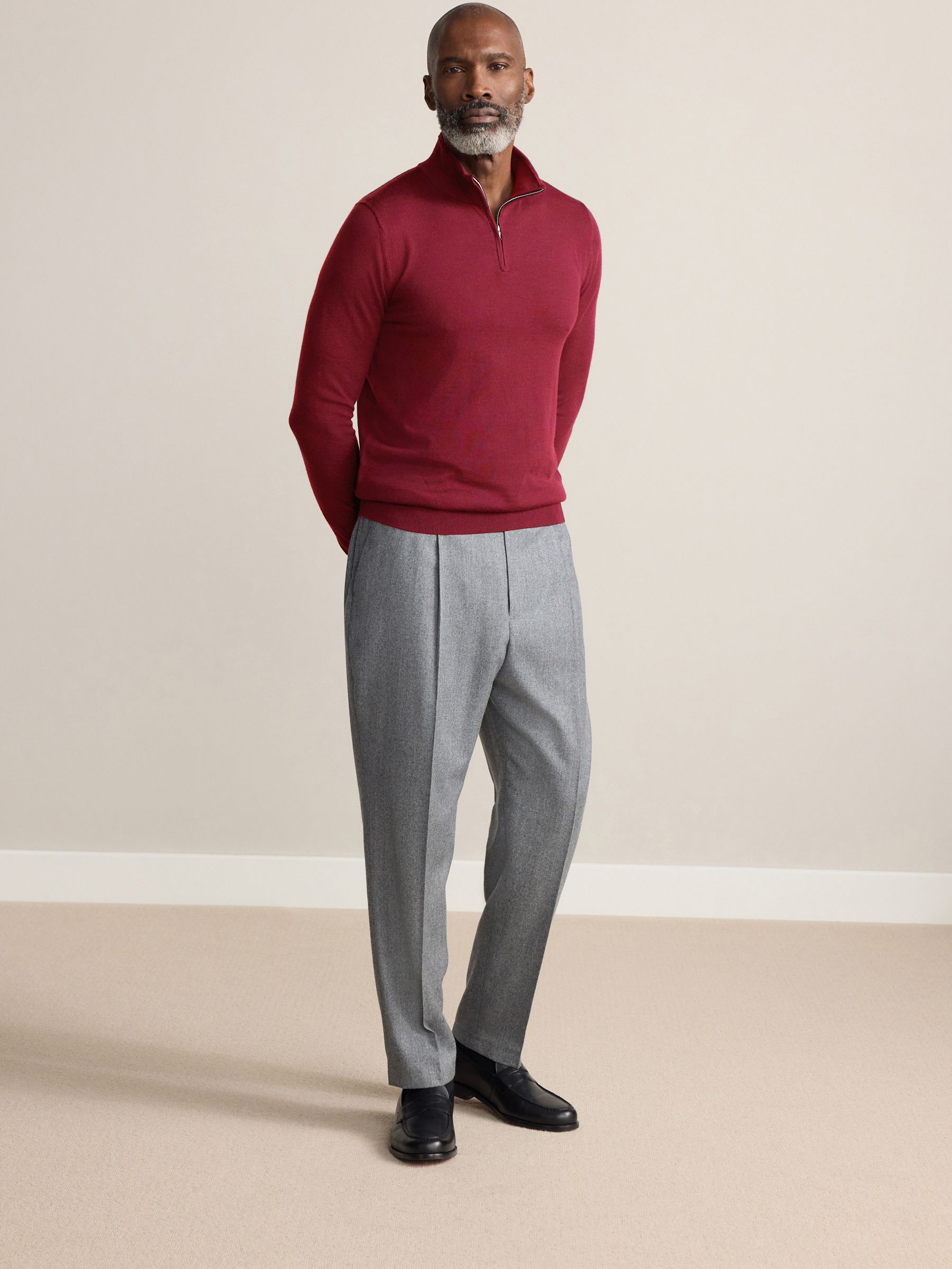 Rood - Regular Fit Signature 100% Merino Wool Zip Neck Jumper