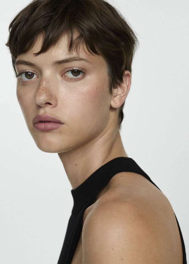 MANGO Halter-neck knitted top Black