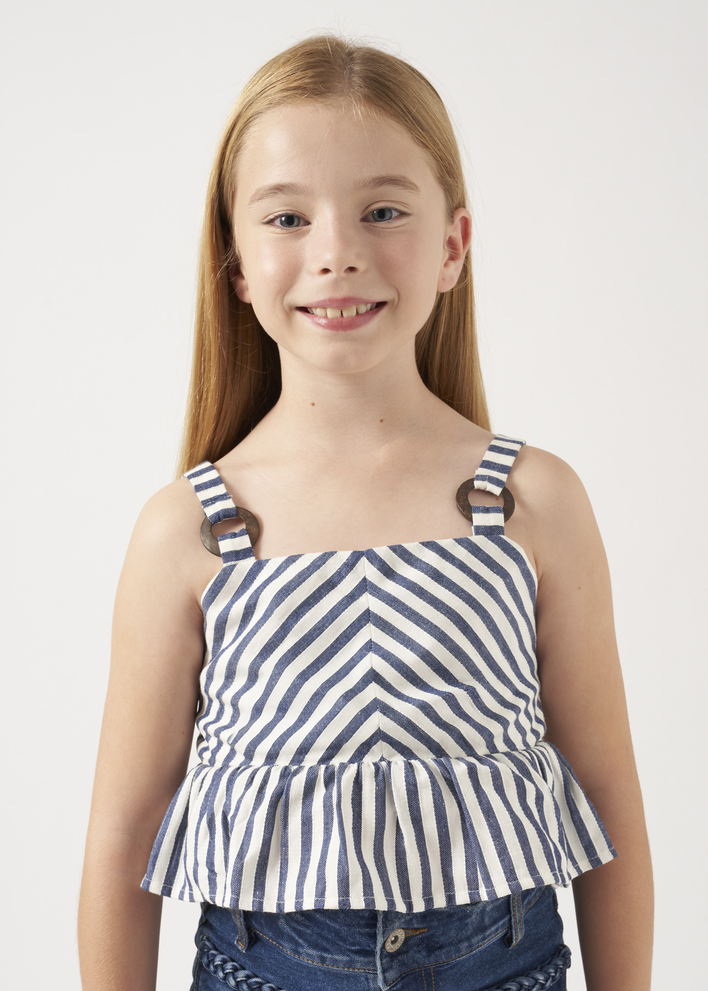 Blusa listrada bege para meninas