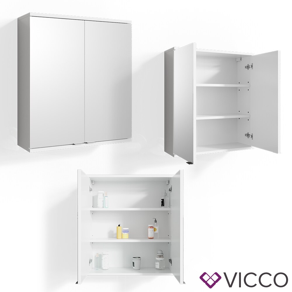 VICCO Spiegelschrank ROY 60 x 68 cm Weiß - Spiegel Badspiegel Bad Wandspiegel