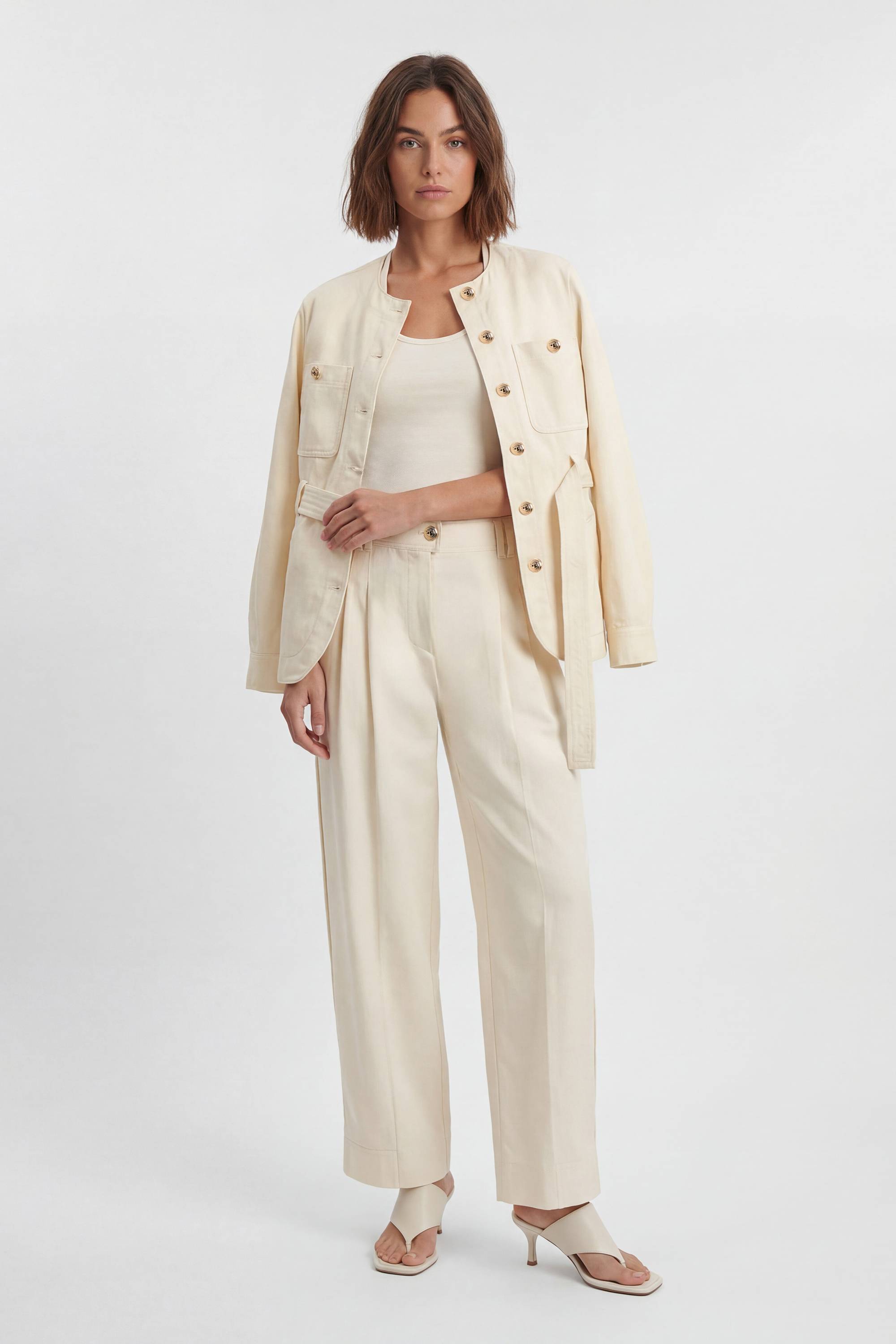 KarenMillen Pantalon En Coton À Jambe Tonneau Avec Détails Boutons Utilitaires