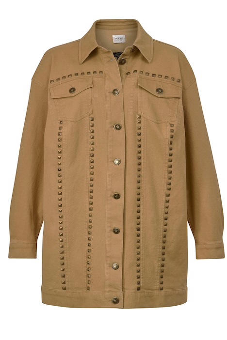 Longjacke, oversized, Ziernieten, Rücken-Stickerei, Langarm