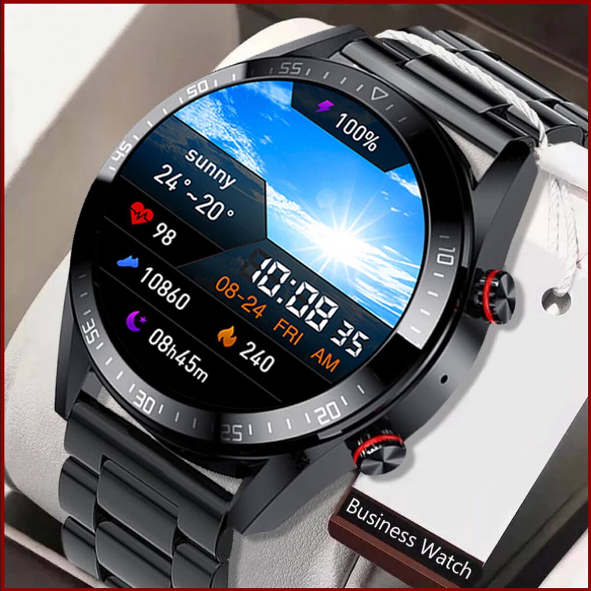 TPFNet Smart Watch / Fitness Tracker IP67 - Milanaise Armband + Silikon Armband - Android & IOS - Schwarz